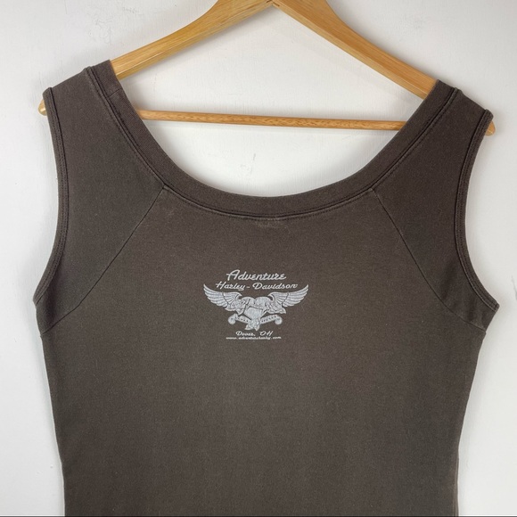 Vtg Y2K Harley Davidson Sleeveless Top Logo Graphic Brown Sz Large - Picture 7 of 10